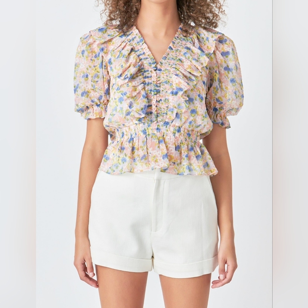Endless Rose Pastel Floral Ruffle Blouse